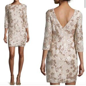 Aidan Maddox Champagne Floral Embroidered Sequin Cocktail Dress